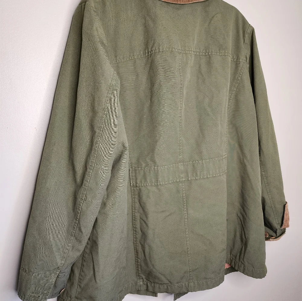 L.L. Bean Olive Utility Jacket with Tan Corduroy Collar - Picture 4 of 6